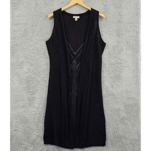 JCP Arizona Jean Co Crochet Knit Vest Open Front Duster Size Medium Long Black